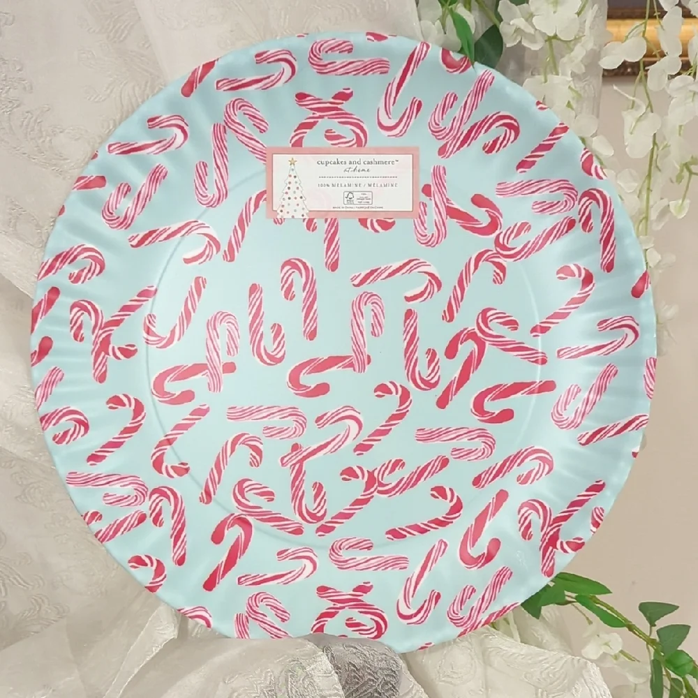 cupcakes & cashmere Festive Candy Cane Platter - Pink and Light Blue